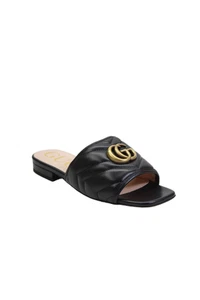 Gucci Womens Leather Double G Logo Slip-On Mules Black Size 34 - Picture 1 of 15