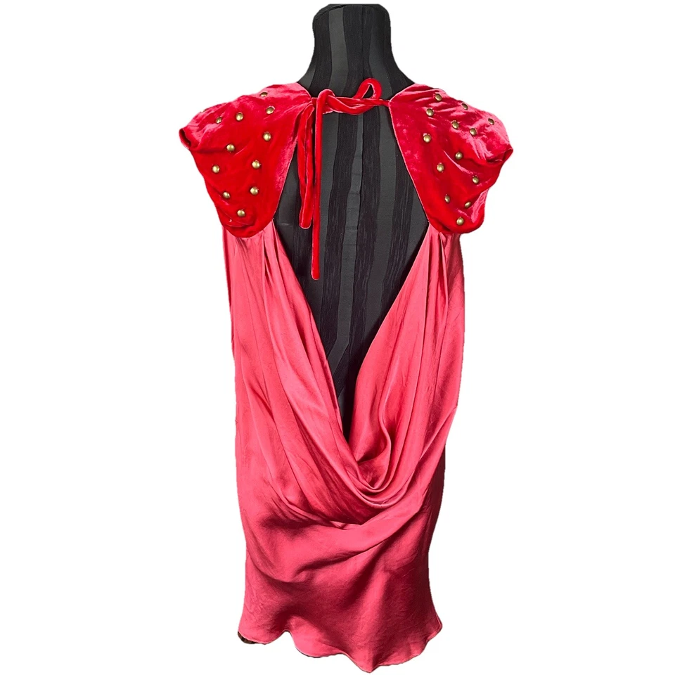 Vestido Fornarina Año Nuevo Cóctel Fiesta Seda Terciopelo Sin Espalda Vacaciones Evento Rojo Grande Foto 1 de 4