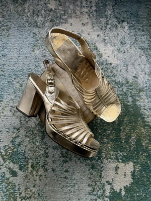 Vintage 70s Capeto’s gold metallic ankle strap open platform heels, size 8.5M - Image 1 of 4