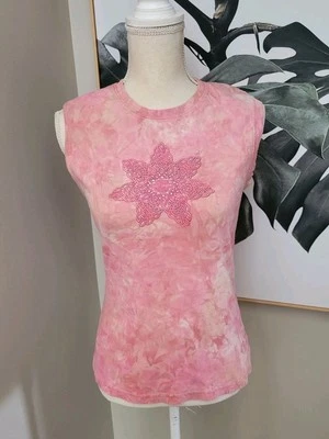 Harley Davidson Топ женщин L розовый Y2K бак украшенный цветочный галстук окрашенный - Изображение 1 из 4