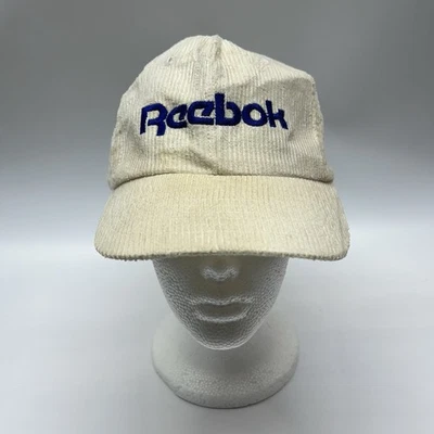 Sombrero de Pana Vintage Reebok Spellout Logo Blanco Años 80 Para Hombre RARO Slide LG Foto 1 de 4