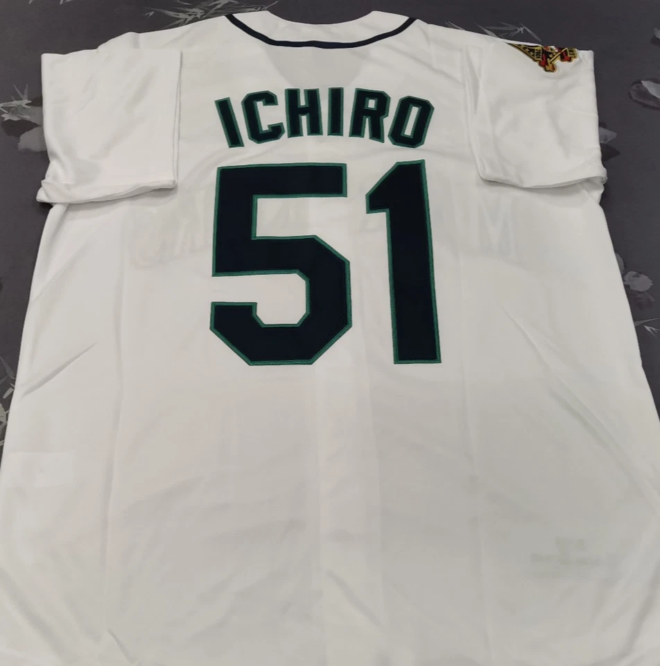 Jersey cosido blanco retro vintage Ichiro Suzuki #51 Mariners. Foto 1 de 4