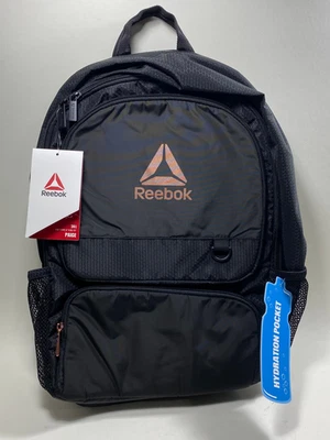 Mochila para portátil Reebok unisex 18" Paige nueva con etiquetas, negra, bolsillo de hidratación Foto 1 de 4