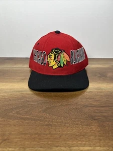 Vintage Chicago Blackhawks Mütze Starter 1990er Logo Wolle Druckknopflasche NHL Druckknopflasche - Bild 1 von 9