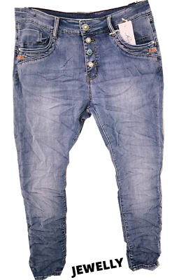 JEWELLY Damen Jeans Hose Denim stretch Knöpfe Blau Waschung 34 36 38 40 42 NEU - Bild 1 von 4