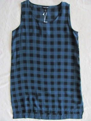 Túnica de seda sin mangas Eileen Fisher cuello redondo-cuadros búfalo-talla de abeto XS-NUEVA CON ETIQUETAS $238 Foto 1 de 4