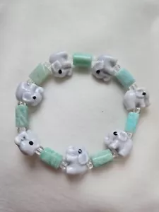 Armband Elefant und Amazonit Handarbeit Stretch Perlen - Bild 1 von 2