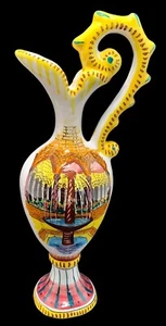 Vtg Sicily Hand Painted Italian Monreale Ceramic Oil Vessel Signed Luigi Gerbino - Picture 1 of 4
