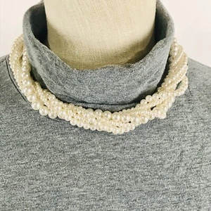 "Collar torsade de perlas de imitación 7 hilos cuentas torcidas 3 tamaños broche en tono oro rosa 19""" - Imagen 1 de 3