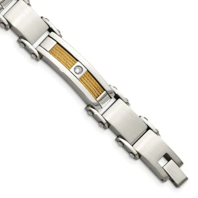 Stainless Steel Yellow IP-plated Cable with CZs Bracelet - Image 1 of 4