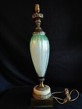 Large Vintage Green Blue Glass Lamp With Brass And Marble Pedestal