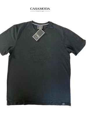 Luxury Italian T-Shirt Large Black Couture Casa Moda Rhinestones Slim Fit New - Image 1 of 4