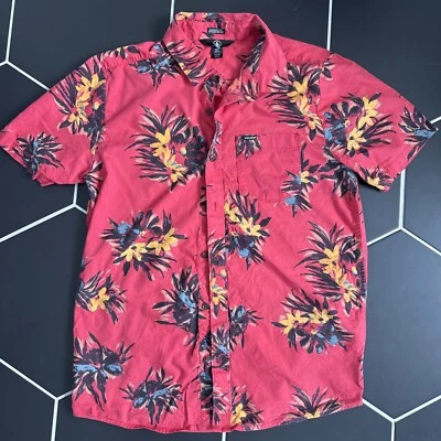 Volcom Button Down Aloha Tropical Print Shirt Cotton Red And Black Size Small - Image 1 of 4