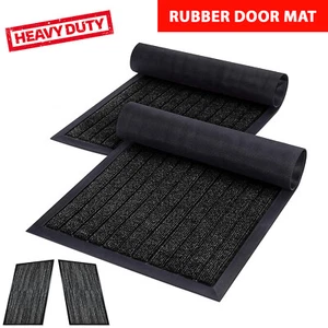 Black & Grey Heavy Duty Rubber Mat with PVC Edge - Small/Large Door Mat Rug - Picture 1 of 14