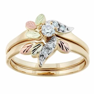 Intricate Five Diamond Black Hills Gold Ring / Custom Made in USA Gift Box - Picture 1 of 4