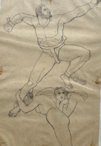 Antique Drawing Original Mythology, People, Men, Religious, History 19th century - Picture 1 of 8