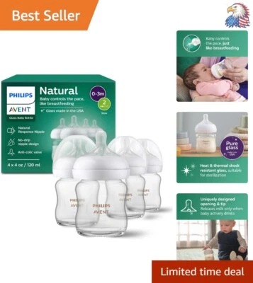 Paquete de 4 biberones de vidrio natural Philips sin BPA - anticólicos y fácil limpieza Foto 1 de 4