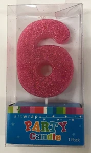 Pink Glitter Number 6 Cake Candle Birthday Celebration Party 6.5cm Topper - Picture 1 of 1