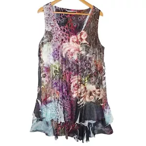 Vestido sin mangas Y2K acuarela teñido crochet dobladillo fluido caprichoso gótico grunge para mujer XL - Imagen 1 de 7
