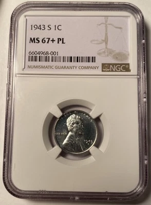 1943-S Lincoln Wheat Steel Cent NGC MS67+PL Prooflike - Image 1 of 4