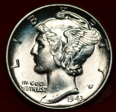 Uncirculated 1943-D Denver Mint Silver Mercury Dime - Image 1 of 2