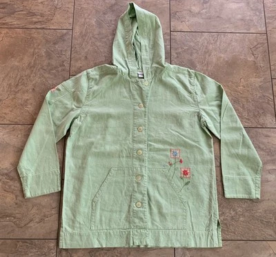 Christopher Banks Medium Green Linen Blend Hooded Jacket Embroidered Flowers  - Image 1 of 4