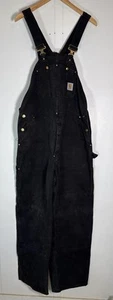 Vtg Carhartt Men's Double Knees Bib Overalls Tag 42x32/ R01 Blk Made In USA - Picture 1 of 12
