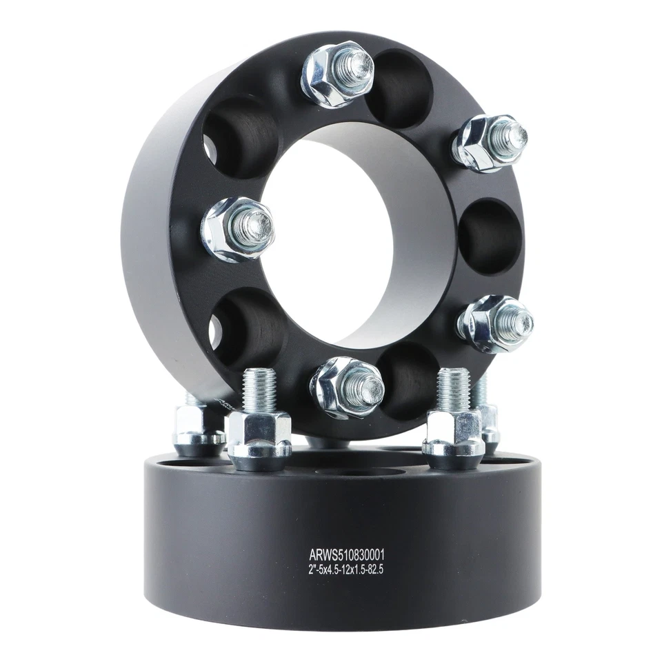 2Pcs Wheel Spacers 2" 5x4.5" M12x1.5 82.5mm Black Foto 1 de 4