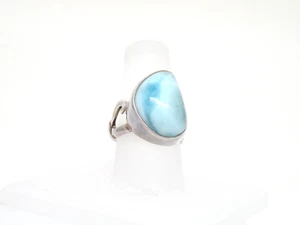 Authentic Vintage Larimar Specimen Ring .925 Sterling Silver Mounting Size 6.25 - Picture 1 of 9