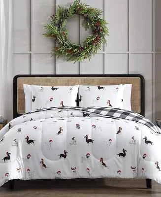Hallmart Collectables Holiday Dogs/Check Reversible Comforter Set Queen $80 - Image 1 of 4