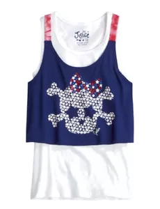 NUEVO CON ETIQUETAS Camiseta sin mangas Justice Girls Patriótica Brillo Calavera 2Fer Recortada 12 NUEVA - Imagen 1 de 1
