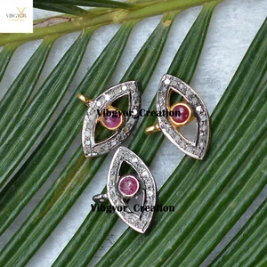 5Pcs Natural Diamond Evil Eye Charm Ruby Pendant 925 Silver Gold Plated Jewelry - Picture 1 of 3