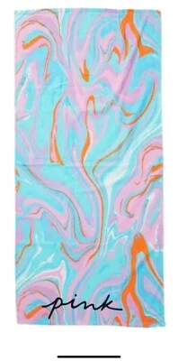 "TOALLA DE PLAYA CON LOGOTIPO DE FELPA ROSA VICTORIAS SECRET TIE DYE MÁRMOL 58x28""" Foto 1 de 3