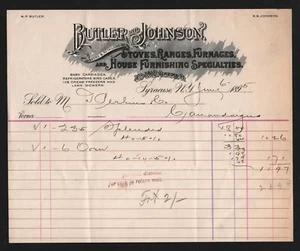 OPC 1895 Syracuse NY Butler & Johnson Co. Invoice Stoves 49418 - Picture 1 of 1