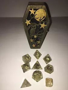 Archimidas handgefertigte gewichtete goldfarbene Eule DND Würfel 7er Set mit Etui - Bild 1 von 14