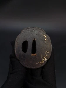Espada Japonesa Globo Flor Tsuba para Wakzaishi Tanto, Antiguo Período Edo, A174 - Imagen 1 de 10