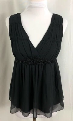 Novo Leon Max Feminino Top Sem Mangas Forrado Preto Beading Seda Pura Pequeno - Imagem 1 de 4