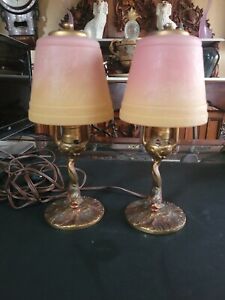 Antique Koi Dauphin Lamp Pair W/original Satin Glass Shades. Aladdin 12x4 Works