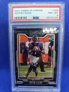 2021 Panini Playbook Base No. 108 Justin Fields Rc Shield PSA 8 Rookie Card - Picture 1 of 2