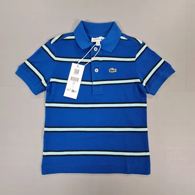 Lacoste Kids Boys Polo Shirt Blue 2 Years Stripped Pique Cotton Top PJ7124