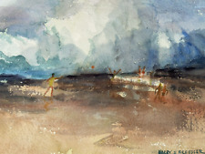 Harry Bressler New Jersey Listed Artist Modern Beach Scene Watercolor Decorative