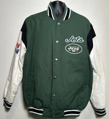 大号纽约喷气机队全新带标签 NFL 超级碗冠军纽扣夹克 AFL CHAMPS — 第 1/4 张图片