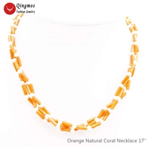 "Collar de coral naranja de rodajas de 3*9 mm de espesor para mujer con gargantillas blancas perlas de 17""" - Imagen 1 de 30