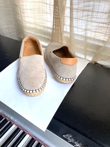 MEN'S LOUIS VUITTON SUEDE TAN ESPADRILLE LEATHER LOAFERS MOCCASINS SLIDES SIZE 8 - Picture 1 of 10