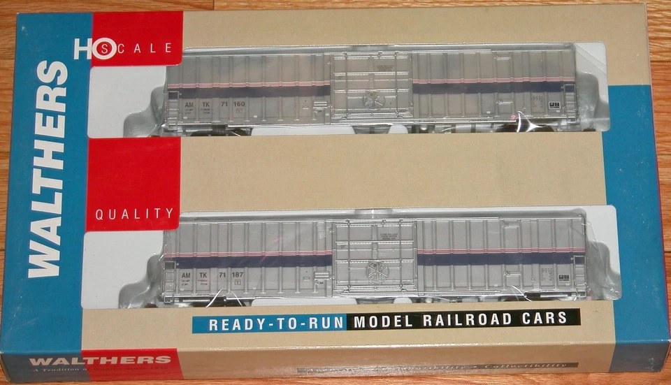 Walthers 932-26041 60' Express Boxcar 2-pack Amtrak Phase 4 AMTK 71160 71187