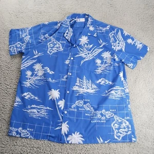 Camisa RJC Hawaiana Para Hombres 2XL Azul Palmera Algodón Islas Woodie Wagon Aloha EE. UU. - Imagen 1 de 5