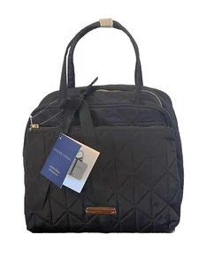 NWT Adrienne Vittadini Set of 2 Fabric Cosmetic Cases Bags Black Diamond Quilt - Picture 1 of 4