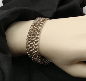 Vintage Sterlingsilber 925 Kette-Mail Glieder Mesh Armband 8" Sicherheitsverschluss - Bild 1 von 15