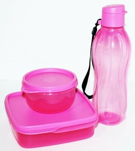 Juego de almuerzo Tupperware 16 oz. Botella ecológica 8 oz. Cuenco ideal y caja Bento dividida rosa - Imagen 1 de 4