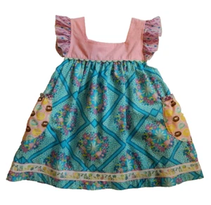Matilda Jane Platinum Shabby Top size 4 Pink Aqua Floral Donut Pockets - Picture 1 of 6